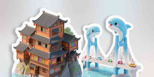 一组由AI生成的Q版3D风格中国地标插画，包含故宫、长城和广州塔等。